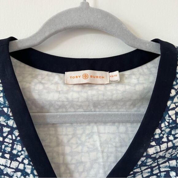 Tory Burch Geometric Print Zip Front Ponte Dress Blue Stretch xs designer spring - Picture 3 of 9